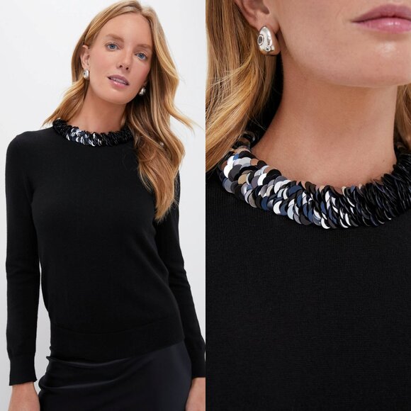 Tuckernuck Sweaters - NWT Tuckernuck Black Sequin Trim Lina Sweater Crewneck Knit Top Size S